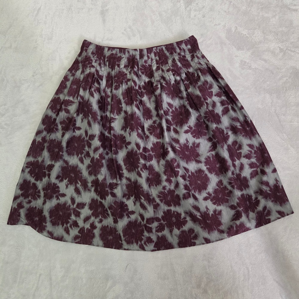 Vtg Liz Claiborne 100% Silk Skirt 4 Petite Purple Grey Floral Ikat A-Line Fairy